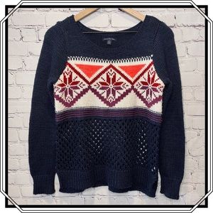 American Eagle Wool Blend Navy Blue Crochet Sweater Size Medium